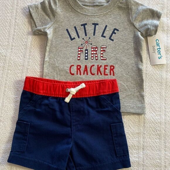 CARTER's Baby Boy Firecracker Tee & Short Set - Picture 1 of 7